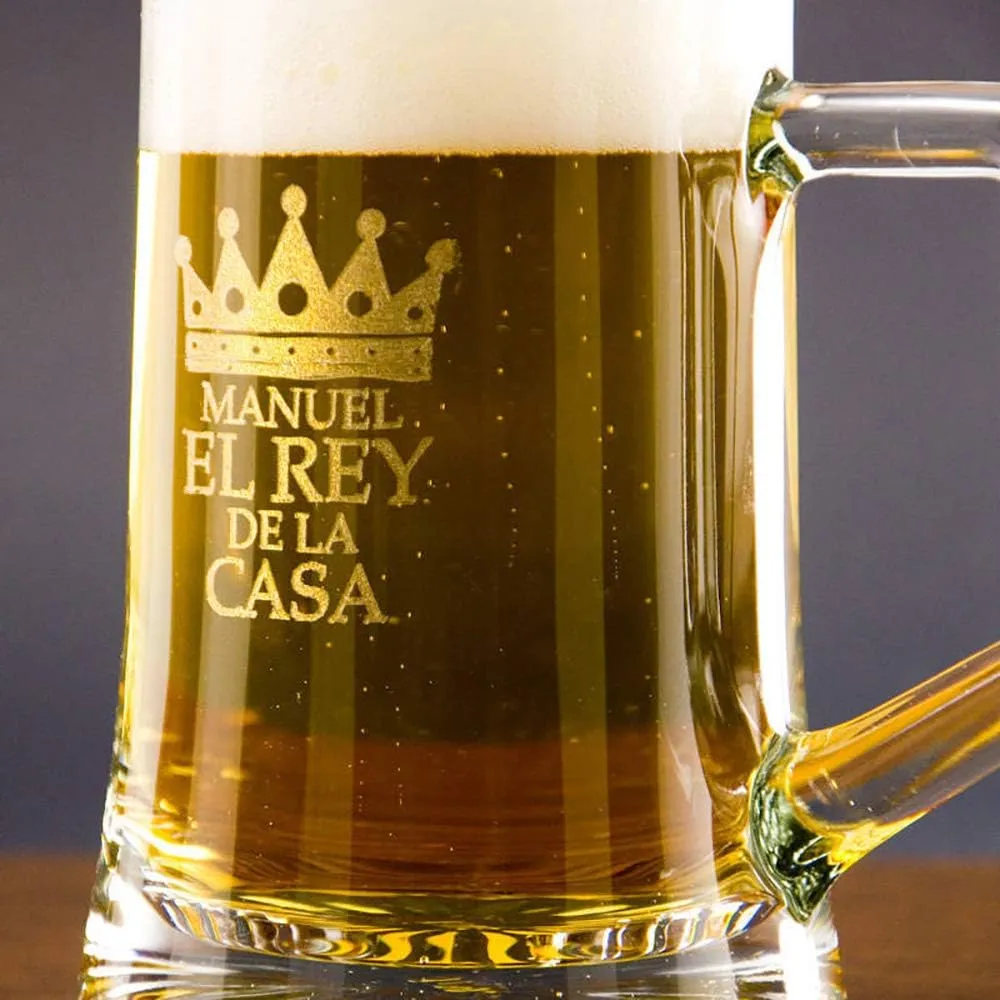 Calledelregalo Jarra de cerveza personalizada (Jarra de Cerveza grabada con su Nombre y año de Nacimiento en Estuche de Madera G