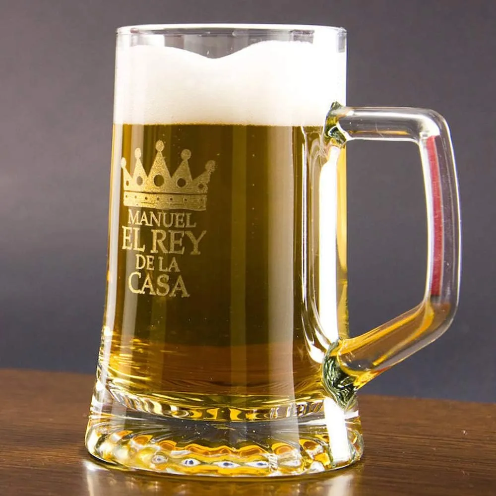 Calledelregalo Jarra de cerveza personalizada (Jarra de Cerveza grabada con su Nombre y año de Nacimiento en Estuche de Madera G